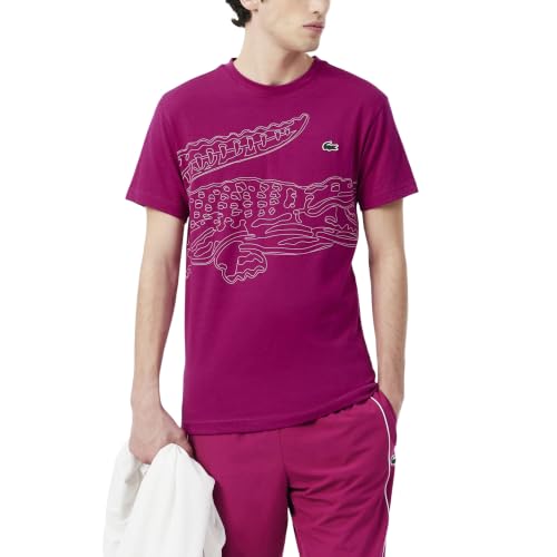 Lacoste Men's Ultra Dry Crocodile Print Sport T-Shirt, Rubine Red/Patisson, Large