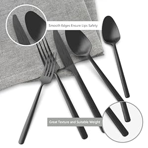 Oval Matte Black 20-Piece Silverware Set, Forged Stainless Steel Flatware Set with American Design, Modern Cutlery Set, Service for 4, Dishwasher Safe Oval Matte Black 20 Piece Silverware Set Forged Stainless Steel Flatware Set with American Design Modern Cutlery Set Service for 4 Dishwasher Safe