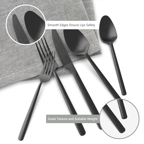 Oval-Matte-Black-20-Piece-Silverware-Set-Forged-Stainless-Steel-Flatware-Set-with-American-Design-Modern-Cutlery-Set-Service-for-4-Dishwasher-Safe Oval Matte Black 20 Piece Silverware Set Forged Stainless Steel Flatware Set with American Design Modern Cutlery Set Service for 4 Dishwasher Safe