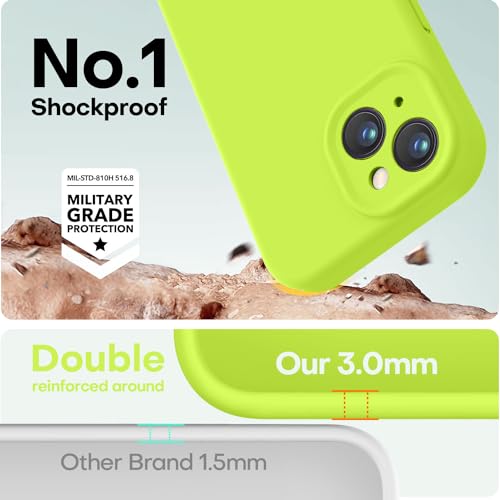 Image of LOVE 3000 Compatible with iPhone 15 Case, [Smooth Silicone Full Coverage Camera] [8ft Drop Protection], Soft Microfiber Lining Full Body Protective Case for iPhone 15 6.1 inch - Fluorescent Green