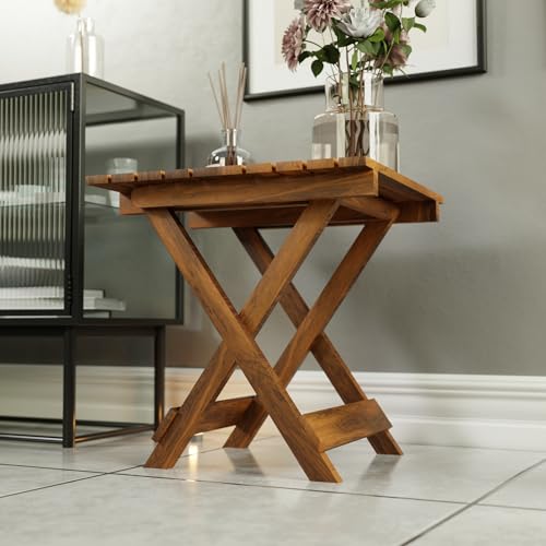 Image of ETIQUETTE ART Patio Folding Coffee Table /Tea Table,Outdoor Wooden Square Portable End Table /Picnic Table for Camping & Dining /Balcony and Garden Bistro Side Table (Sheesham Wood)