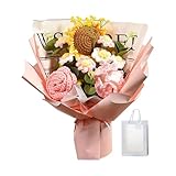 [Bouquet misto all'uncinetto] Il bouquet di fiori lavorati a maglia include girasole all'uncinetto, rosa all'uncinetto, margherita all'uncinetto e foglie artificiali, dall'aspetto realistico[Lavorato a maglia a mano] Completato a maglia a mano: i fiori all'uncinetto sono lavorati a maglia a mano da artigiani professionisti, che li tessono e li creano con cura[Materiale di qualità] Il bouquet di girasoli fatto a mano è realizzato in filato all'uncinetto, materiale morbido e