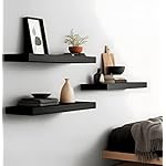 Wood Floating Shelves for Wall, Wooden Wall Shelves for Bedroom, Wall Mounted Shelves for Living Room, Set of 6 Black - Image 2
