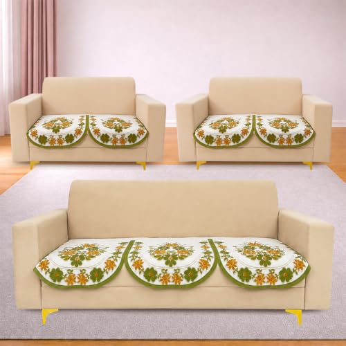 Image of Homerz Premium 'Surya Series' Sofa Cover | Stylish Sofa Protector | Net Fabric | Anti-Stain & Washable Slip Cover Exact Size Antislip (Daisy Green, 7 (3+2+2) Seater, Only Seat Cover)