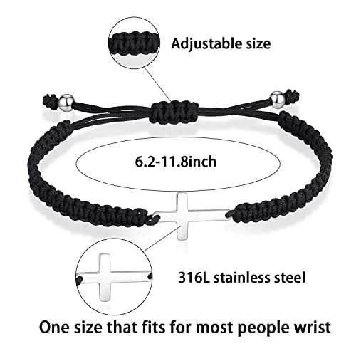 Jayumo Cross Bracelet For Women, Ankh Cross Adjustable Nylon Rope Christian Handmade Braided Bracelet For Men Women (Black Cross) #TOP3