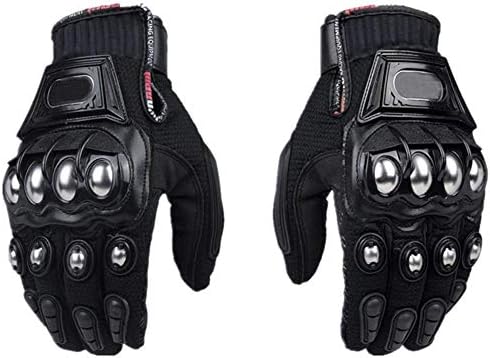 Steel Outdoor Reinforced Brass Knuckle Motorcycle Motorbike Powersports Racing Textile Safety Gloves (Black, Large)