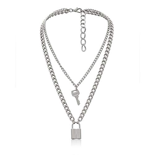 Jeweful Y Necklace Lock Pendant Simple Cute Necklaces Long Multilayer Chain Fashion Jewelry Women Girls Gift for Her