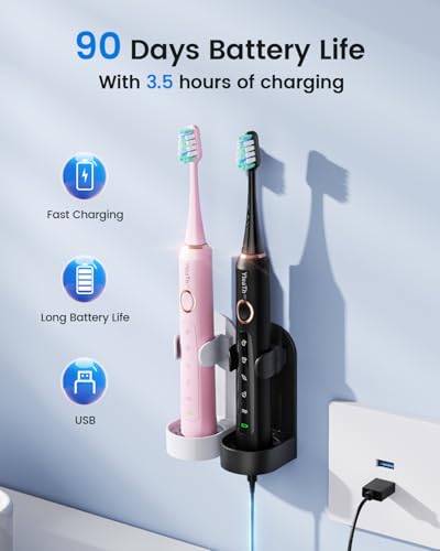 2 Stück Elektrische Zahnbürste Schallzahnbürste für Erwachsene und Kinder - Electric Toothbrush mit 8 Bürstenköpfen und 5 Modi. 90 Tagen Akkulaufzeit, 2 Minuten Smart Timer, Reiseetui – Bild 6