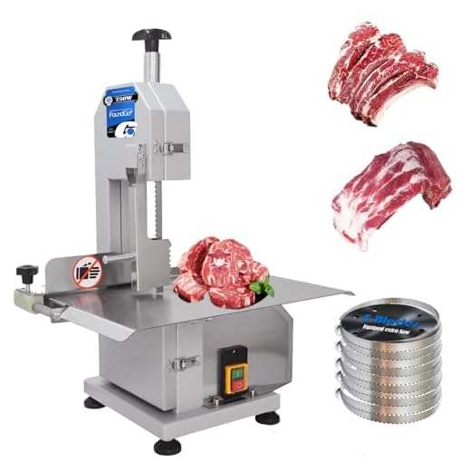 FoundGo Bone Saw Machine 750W Electric Bone Cutting Machine,Commercial Bone Sawing machine for Frozen Meat/Trotter/Ribs/Fish/Meat/Bone etc,with 6 Sawing Blades,110V