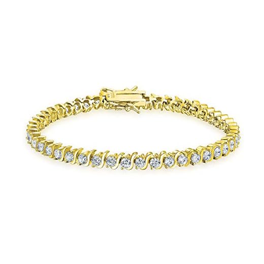 Nuptiale 10CT Zircone Cubique Autour De L'Onde Solitaire CZ Aaa Bracelet Rivière De Pierres Pour Femme 14K Plaqué Or