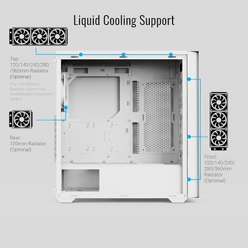 Gabinete AeroCool D502A Mid Tower, panel frontal de malla, soporte para radiador de 360 mm, 11 ranuras para ventiladores, soporte para GPU de 400 mm, compatible con ATX/m-ATX/mini-ITX, filtros magnéticos para polvo, construcción en acero SPCC, blanco miniatura 7