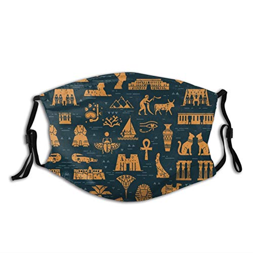 Titafel Signs of Egypt,Elements of Ancient Egyptian History, Artful Cloth Face Mask Reusable Adjustable Washable for Adult & Teens with 2 Filters