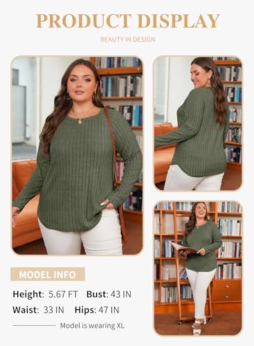 Eytino Plus Size Tops for Women Fall Soft Solid Crewneck Long Sleeve Knitted Pullover Blouses Shirt(1X-5X)3
