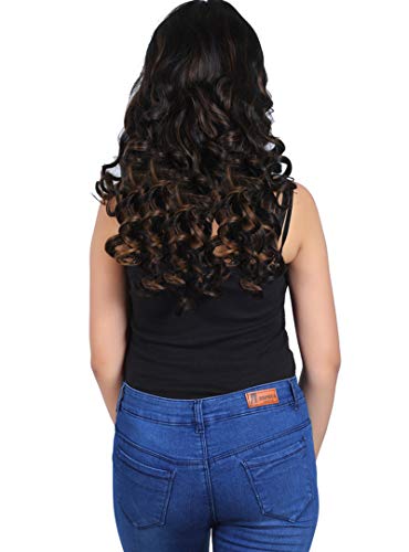 Image of SkyHair Curly Hair Brown with Golden Highlights Premium Japanese Kanekalon Synthetic Technology Hair Wig for Women with Natural-Looking Bangs - Undetectable, Realistic, Full Head Wig for Daily Use, Chemo, Volume & Length (24 Inches Hair Length)