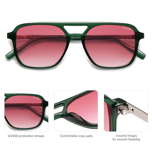 Image of SOJOS Retro Aviator Sunglasses for Women Men,Trendy Rectangle Womens Mens Shades Sun Glasses SJ2202
