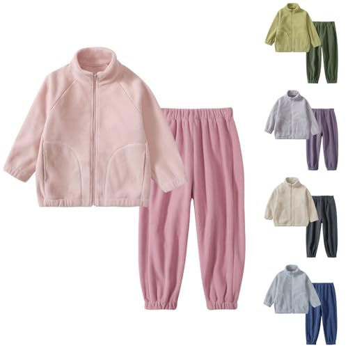 Kids Polar Fleece Long Sleeve Stand Collar Zipper Outerwear and Jogger Pants Fall Winter 2 Piece Tracksuits for 3-17 Years2
