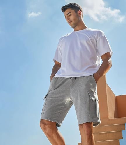 Image of Q - RIOUS Mens Casual Sweat Cargo Cotton Shorts Drawstring Elastic Waist Athletic Workout Gym Jogger Shorts with 5 Pockets