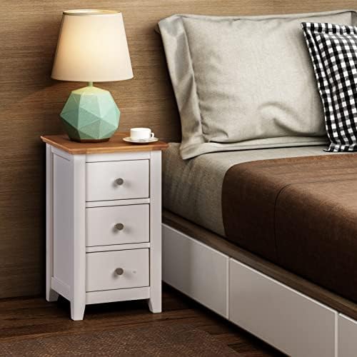 Hallowood Furniture Clifton Oak Off White Painted Small Bedside Table with 3 Drawers  Solid Wooden Narrow Side Table & Lamp Table  Wooden Bedroom Cabinet  Side Table for Living Room  Nightstand