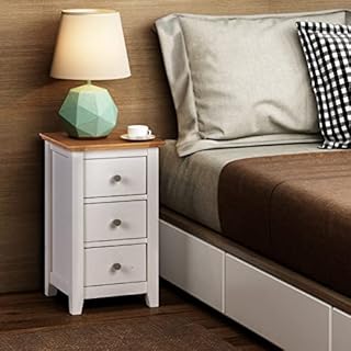 Hallowood Furniture Clifton Oak Off White Painted Small Bedside Table with 3 Drawers  Solid Wooden Narrow Side Table & Lamp Table  Wooden Bedroom Cabinet  Side Table for Living Room  Nightstand