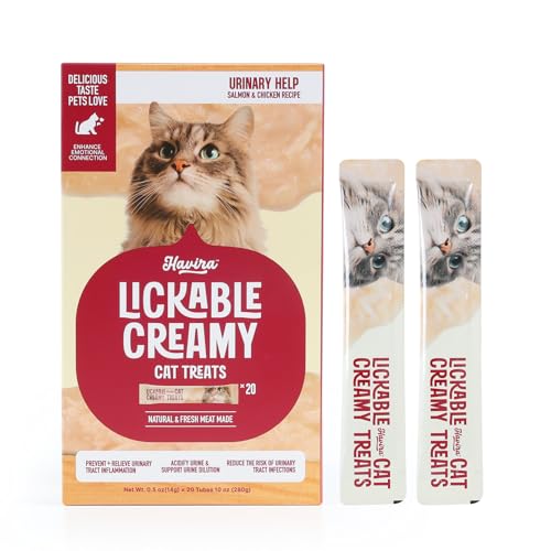 Havira Healthy Lickable Creamy Cat Treats Urinary Help Chicken & Salmon Flavor Squeeze Treats with Cranberry & DL-Methionine Functional Snacks with Real Shredded Chicken Grain Free