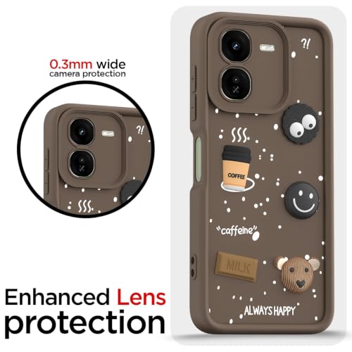 Image of Bintage Back Cover Compatible for iQOO I2219 / Z9x 5G | Cute Fun Ball | 3D Taddy Smiley Coffee | Milk Case | Full Body Protection - Black