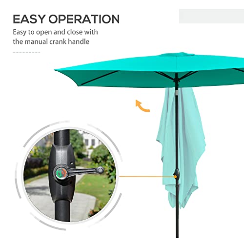 Outsunny 6.5' X 10' Rectangular Market Umbrella, Patio Outdoor Table Umbrella With Crank And Push Button Tilt, Teal #TOP4
