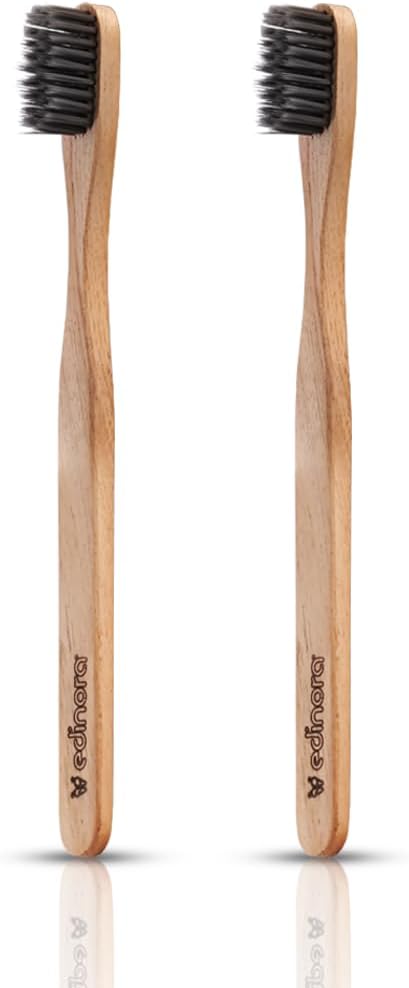 Clove infused Neemwood Toothbrush | Charcoal infused soft bristles | Tapered bristles for better reach | Ecofriendly | Edinora Toothbrush | Pack of 2