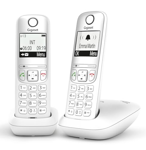 Gigaset A690 Duo   Dos Teléfonos DECT Inalámbrico   Pantalla Gráfica en Blanco y Negro Iluminada   Gran Autonomia, Blanco [Versión Española]