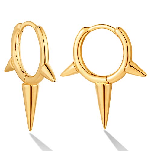 GUEMER Gold Spike Huggie Hoop Earrings 14k Gold Plated Dainty Turquoise CZ Cone Thorn Spiked Cute Trendy Small Sleeper Huggy Tiny Delicate Drop Dangle Spike Earrings Women Men… -  GER04-spike 228