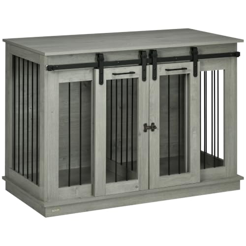 PawHut Hundekäfig Hundebox 2-Raum-Option 2 Türen 120 x 60 x 88,5 cm Grau