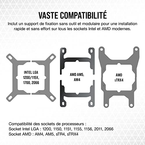 Corsair iCUE H100i ELITE CAPELLIX XT Refroidisseur de CPU Liquide - Deux Ventilateurs AF120 RGB ELITE - Radiateur 240mm - Intel® LGA 1700, 1200, 115X, 2066, AMD® AM5, AM4 - Blanc