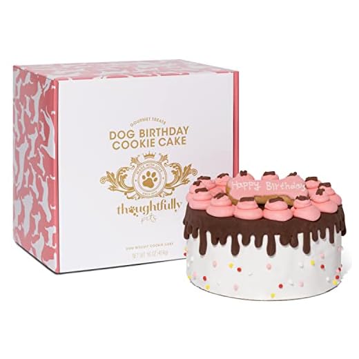 Thoughtfully Pets, Girl Dog Birthday Cookie Cake, Ginger Flavored Happy Birthday Cake for Dogs is a Pink 6 Inch Round Solid Biscuit Decorated as a Dog Birthday Cake with Frosting and Sprinkles