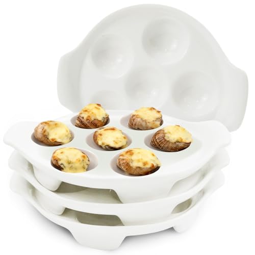 Zmpkhba 4 Pack Ceramic Escargot Plates with 6 Holes