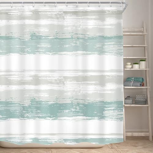 Abstract Teal Modern Gray Striped Minimalist Bathroom Shower Curtain Set by KOMLLEX - Used condition - Image 2