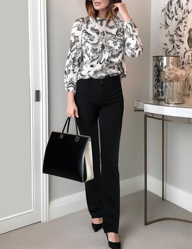 BANETTETA Women's High Waisted Stretch Dress Pants, Black Work Pants with Pockets, Tummy Control Slacks, Petite (6-18)2