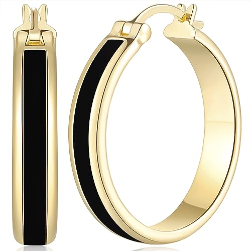 ENROSE Hoop Earrings for Women 14K Gold Black and Gold Earrings Women’s Hoop Earring 30mm*6mm In Width Design