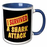 3dRose I Survived A Shark Attack Survial Pride and Humor Design Two Tone Mug, 11 oz, Blue/White