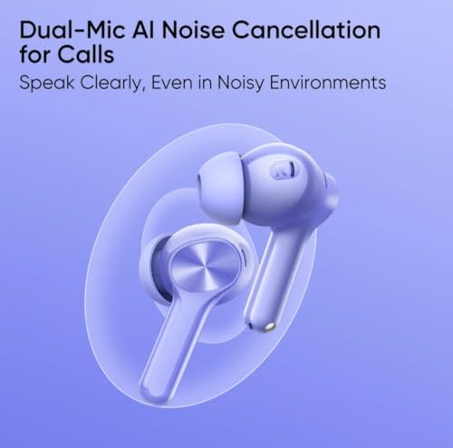 Image of Buds T200 Lite Bluetooth in Ear Earbuds,4 Mic, AI ENC for Calls,40 Hours Total Playback with Fast Charging and Ultra Low Latency Gaming TWS, Fast Pair,with mic (Aurora Purple)