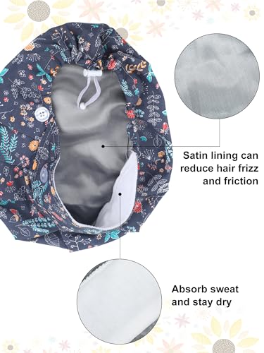 Image of 6 Pc Satin Lined Scrub Caps Women with Buttons Ponytail