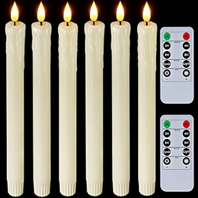 Homemory Real Wax LED Flameless Taper Candles with Remote Timer, 9.6 Inches Ivory Candlesticks, Dripless Battery Operated 3D Flickering Flame for Fireplace Xmas Halloween