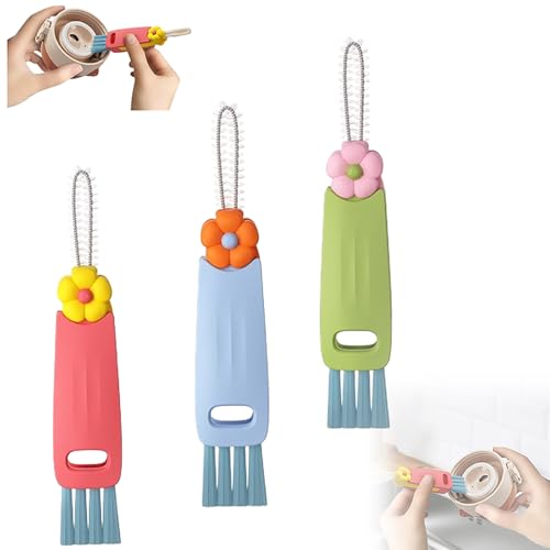 3 in 1 Cup Lid Cleaning Brush, 2026 Upgrade Multifunctional Crevice Portable Cup Lid Cleaning Brushes, Crevice Cleaning Brush for All Type Bottle Gap Tight Spaces Cups (3Color, 3pcs)