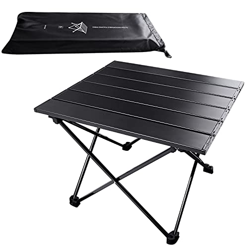 Small Folding Camping Table Portable Table, Lightweight Backpacking Table with Aluminum Hard-Topped Table Top for Outdoor Cooking, Backpacking, RV Fold and Travel, Withstands Weights of up to 50lbs