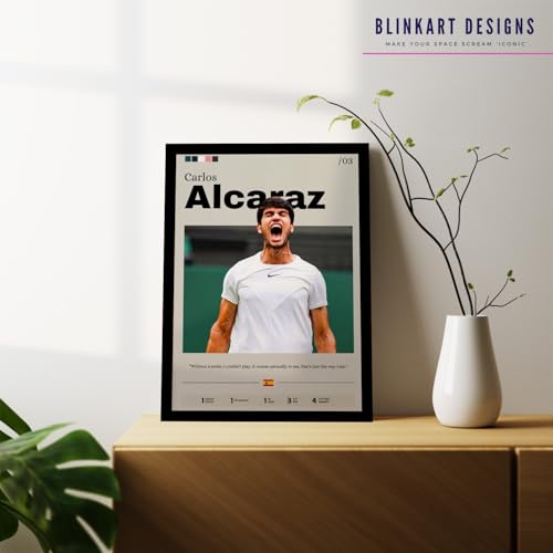 Image of BLINKART Carlos Alcaraz | Tennis Player | Synthetic Wood Photo Framed Wall Hanging Poster Room & Office Bedroom Home Wall | 12x18 Inches
