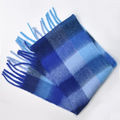 MULNRO Ice Blue Plaid Scarf Oversized Blanket Shawl Tassels Ideal Travel - image 2