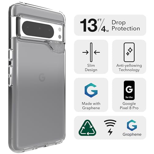Image of ZAGG Crystal Palace Google Pixel 8 Pro Case - Transparent Finish with Graphene Enhanced Impact Protection, Eco-Friendly with 78% Recycled Content, Wireless Charging Compatible Phone Case, Clear