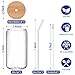 12Pcs Glass Cups with Lids and Straws - 16oz Can Shaped Drinking Glasses Set, Iced Coffee Cup, Beer Glasses Tumbler for Juice, Soda, Smoothie, Boba Tea, Whiskey, Cocktail Include 2 Cleaning Brushes
