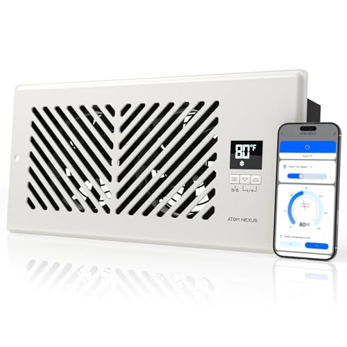 ATOM NEXUS Quiet Register Booster Fan, Smart Vent Booster Fan with Thermostat Control & Remote Control, 10-Speed Control Heating Cooling AC Vent (White, 4 x 10 inch - APP)
