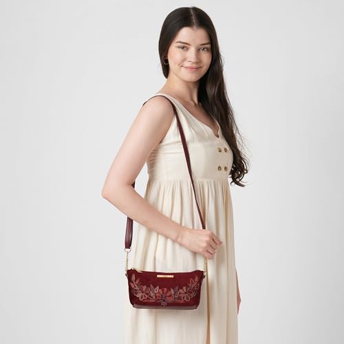Image of Caprese Siji Tresna Small Sling Bag for Women | Kashida Embroidery Crossbody with Adjustable Strap & Secured Zip Closure | Stylish Handbag for Everyday Use, Travel & Special Occasions