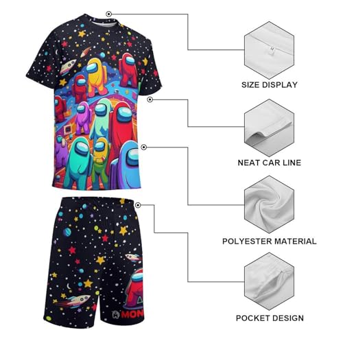 Image of Kids Boys T Shirt Shorts Set Gaming Cartoon 2 Piece Graphic Short Sleeve Outfit Set for Boys Girls Small 8-10 Years, Red