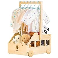 PineapplePapa Customized Wooden Baby Shower Crate Closet Gifts,Baby Shower Basket With Hanger Rack,Personalized New Baby Clothes Wood Boxes Basket with Rolling Wheels